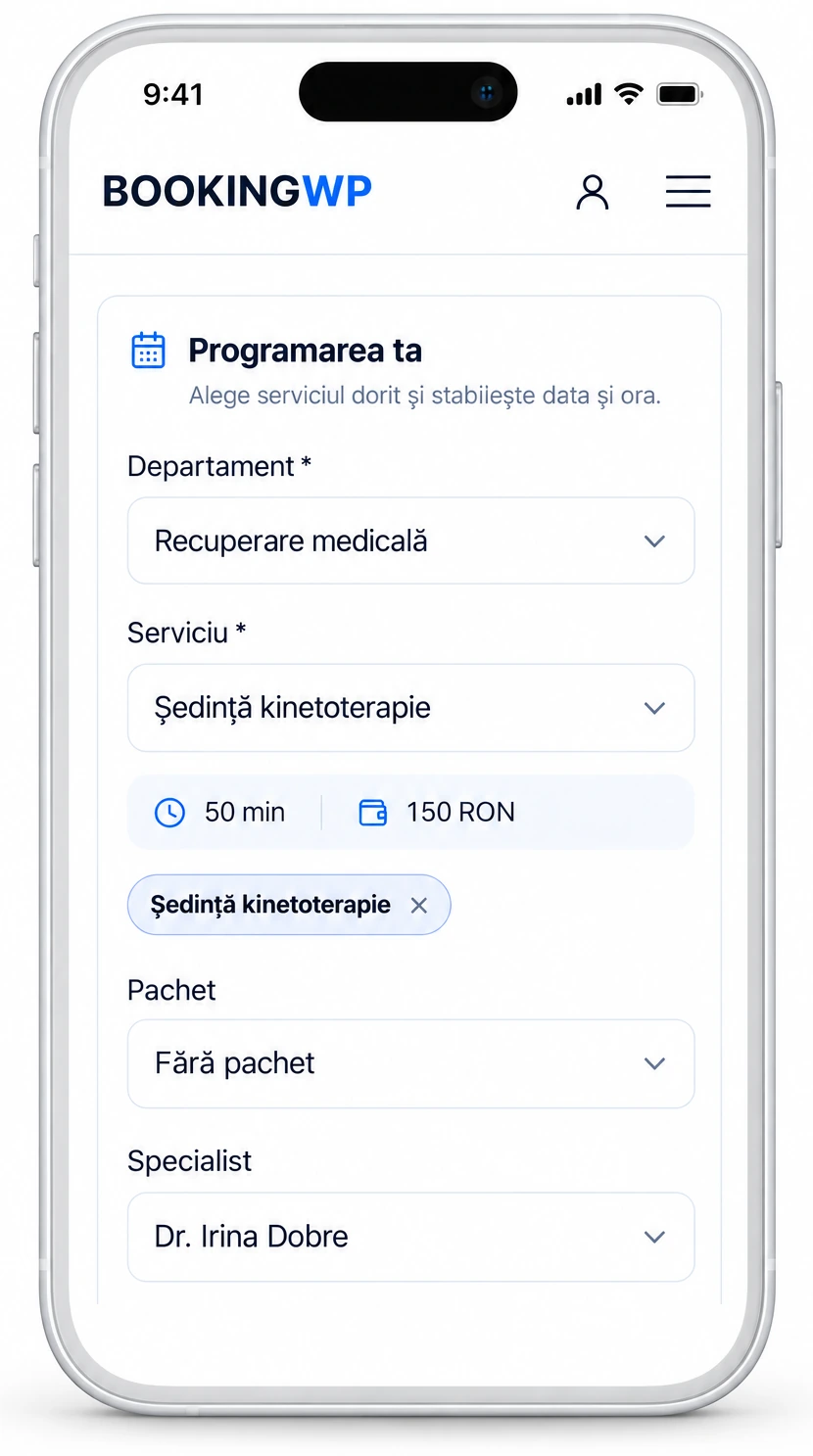 BookingWP — formularul de programare online pe mobil