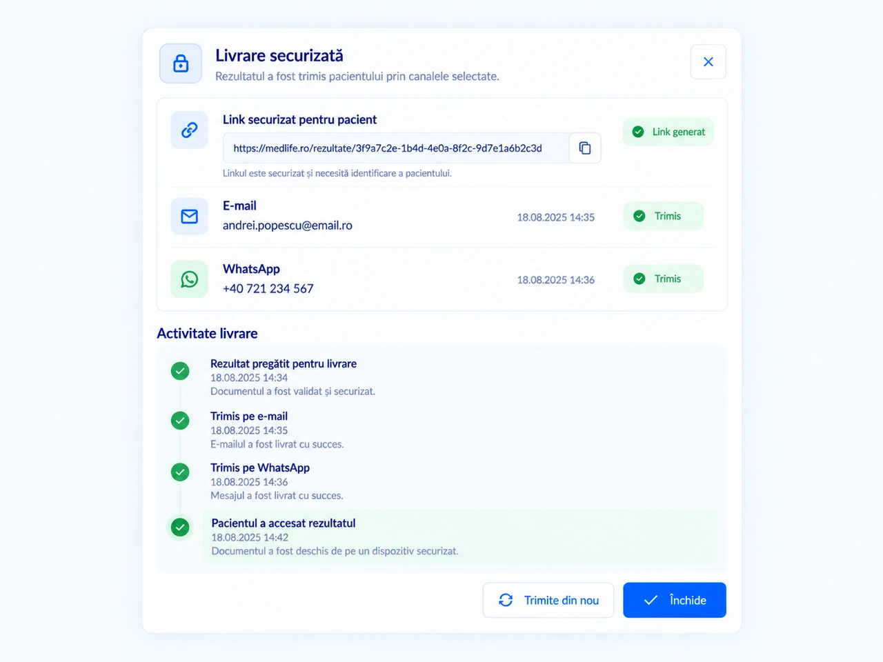 Livrare securizată a rezultatelor medicale