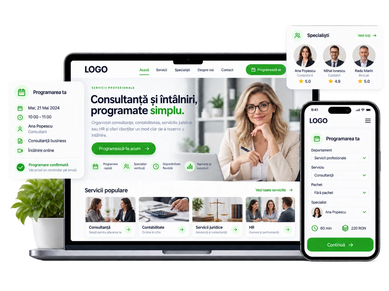 Exemplu de website conectat la BookingWP pentru Servicii profesionale